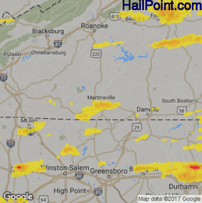 Hail Map for Martinsville, VA Region on May 10, 2018