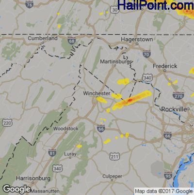 Hail Map for Winchester, VA Region on May 10, 2018
