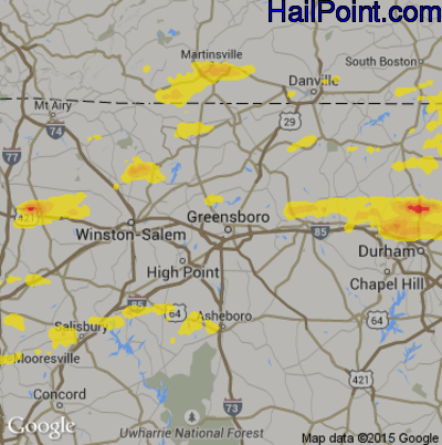 Hail Map for Greensboro, NC Region on May 10, 2018