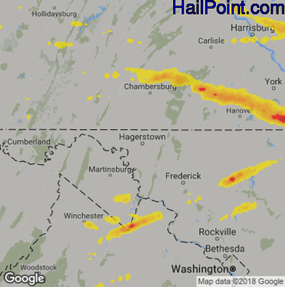 Hail Map for Hagerstown, MD Region on May 10, 2018