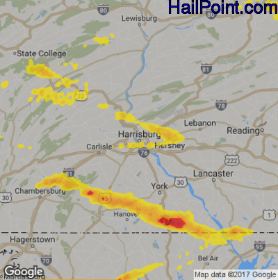 Hail Map for Harrisburg, PA Region on May 10, 2018