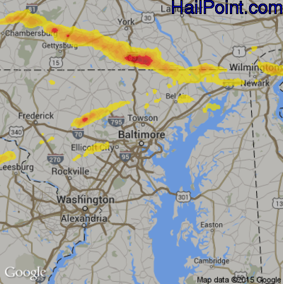 Hail Map for Baltimore, MD Region on May 10, 2018