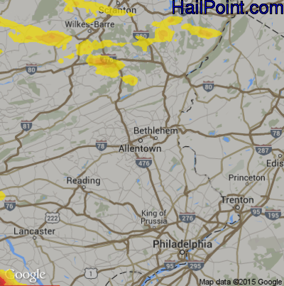 Hail Map for Allentown, PA Region on May 10, 2018