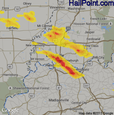 Hail Map for Evansville, IN Region on May 10, 2018 