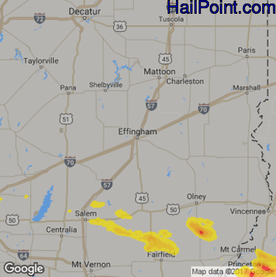 Hail Map for Effingham, IL Region on May 10, 2018