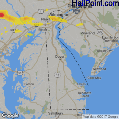 Hail Map for Dover, DE Region on May 10, 2018