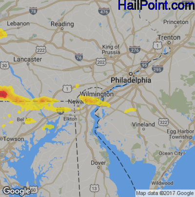Hail Map for Wilmington, DE Region on May 10, 2018
