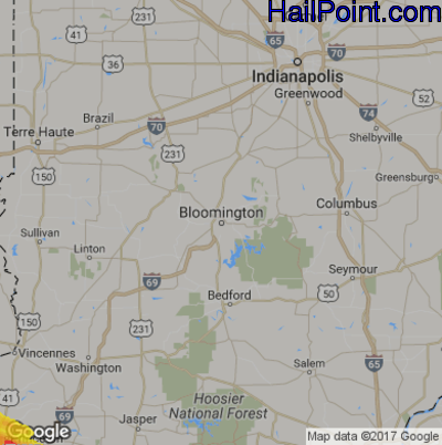 Hail Map for Bloomington, IN Region on May 10, 2018