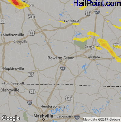 Hail Map for Bowling Green, KY Region on May 10, 2018