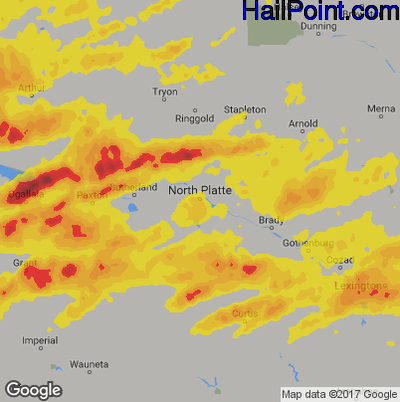 Hail Map for North Platte, NE Region on May 11, 2018