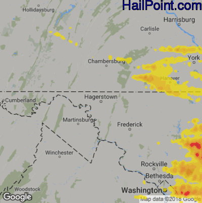 Hail Map for Hagerstown, MD Region on May 12, 2018
