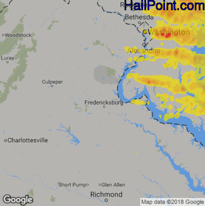 Hail Map for Fredericksburg, VA Region on May 13, 2018 