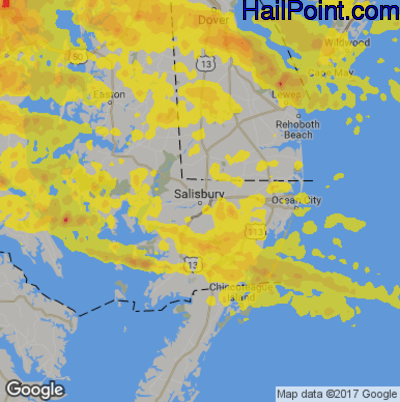 Hail Map for Salisbury., MD Region on May 13, 2018