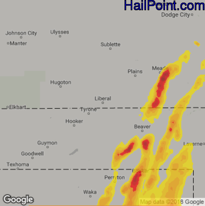 Hail Map for Liberal, KS Region on May 13, 2018