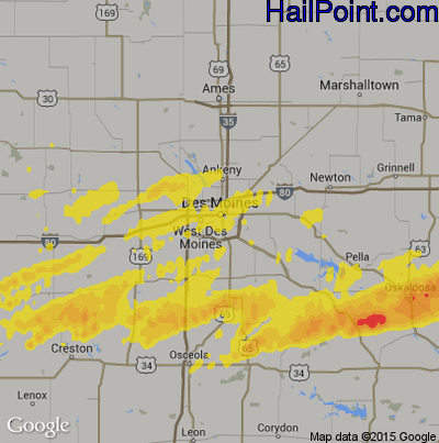 Hail Map for Des Moines, IA Region on May 13, 2018