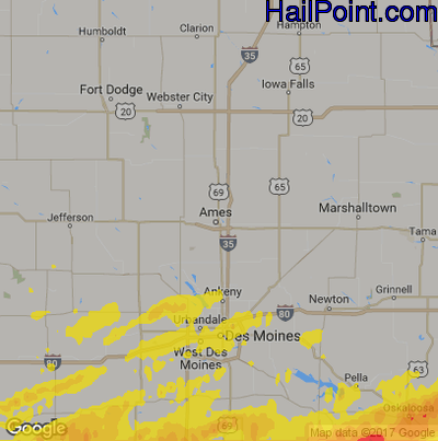 Hail Map for Ames, IA Region on May 13, 2018