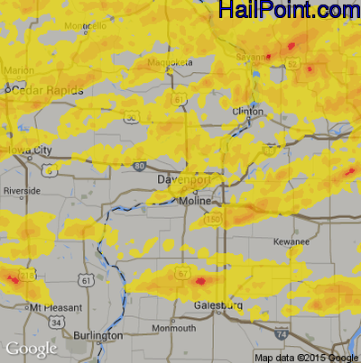 Hail Map for Davenport, IA Region on May 13, 2018