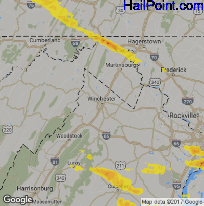 Hail Map for Winchester, VA Region on May 13, 2018 