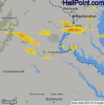 Hail Map for Fredericksburg, VA Region on May 13, 2018 