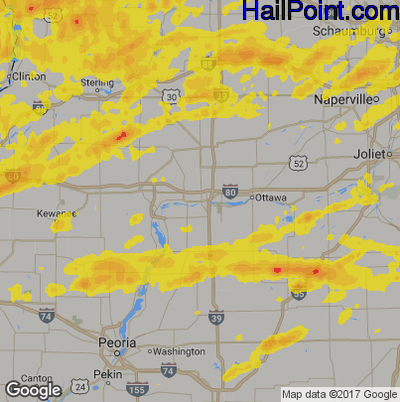 Hail Map for Peru, IL Region on May 13, 2018 