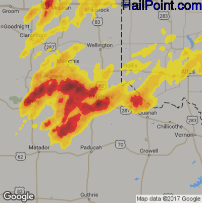 Hail Map for Childress, TX Region on May 13, 2018