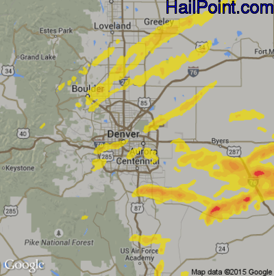 Hail Map for Denver, CO Region on May 13, 2018