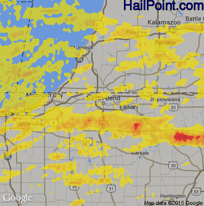 Hail Map for South Bend, IN Region on May 13, 2018