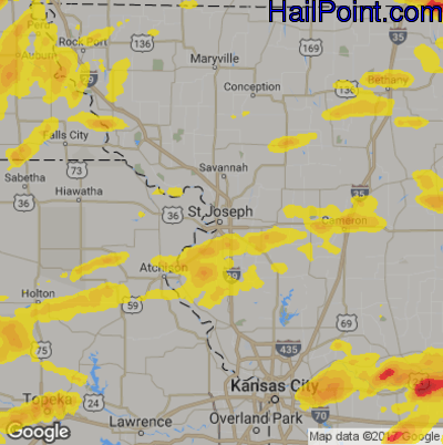 Hail Map for St. Joseph, MS Region on May 14, 2018 