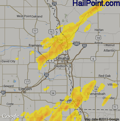 Hail Map for Omaha, NE Region on May 14, 2018