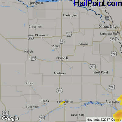 Hail Map for Norfolk, NE Region on May 14, 2018