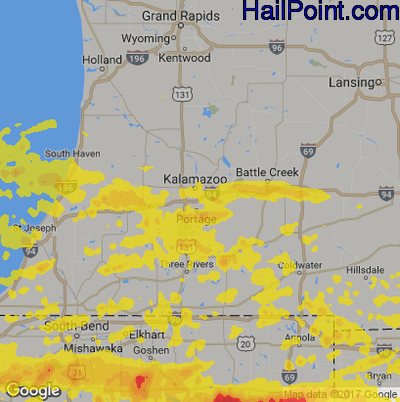 Hail Map for Kalamazoo, MI Region on May 14, 2018