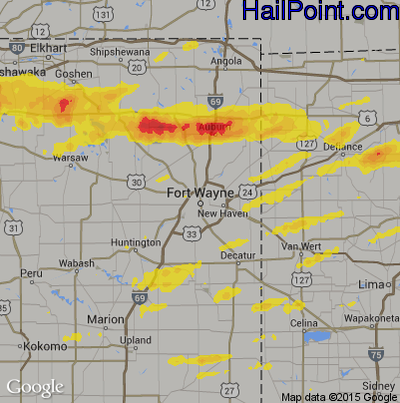 Hail Map for Fort Wayne, IN Region on May 14, 2018