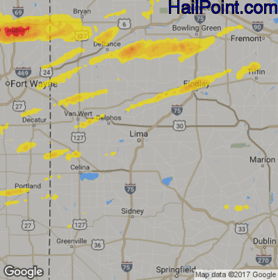 Hail Map for Lima, OH Region on May 14, 2018