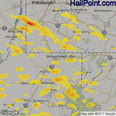 Hail Map for Morgantown, WV Region on May 14, 2018