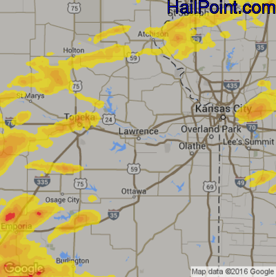 Hail Map for Lawerence, KS Region on May 14, 2018