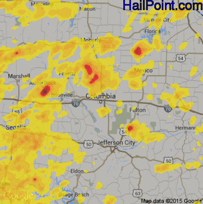 Hail Map for Columbia, MO Region on May 14, 2018