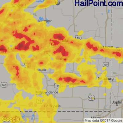 Hail Map for Chanute, KS Region on May 14, 2018