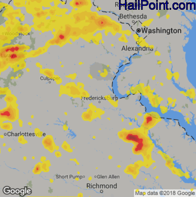 Hail Map for Fredericksburg, VA Region on May 14, 2018