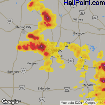 Hail Map for San Angelo, TX Region on May 14, 2018