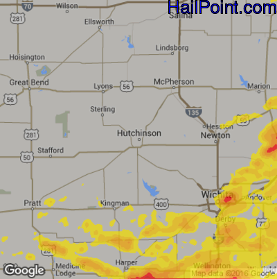 Hail Map for Hutchinson, KS Region on May 14, 2018