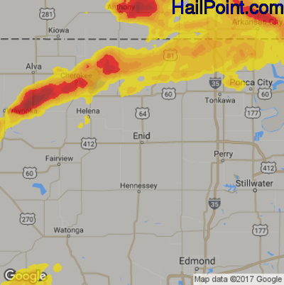 Hail Map for Enid, OK Region on May 14, 2018
