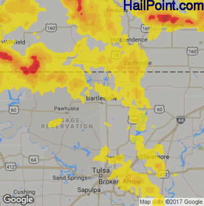 Hail Map for Bartlesville, OK Region on May 14, 2018