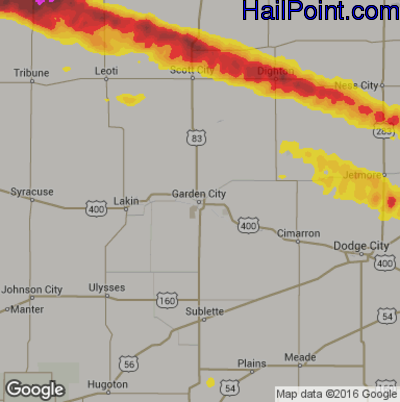 Hail Map for Garden City, KS Region on May 15, 2018