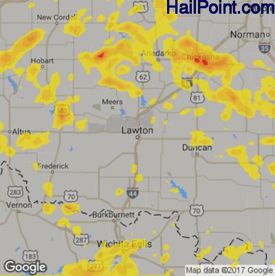 Hail Map for Lawton, OK Region on May 15, 2018