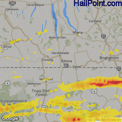 Hail Map for Elmira, NY Region on May 15, 2018