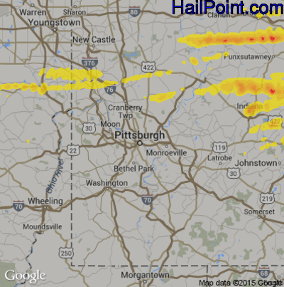 Hail Map for Pittsburgh, PA Region on May 15, 2018