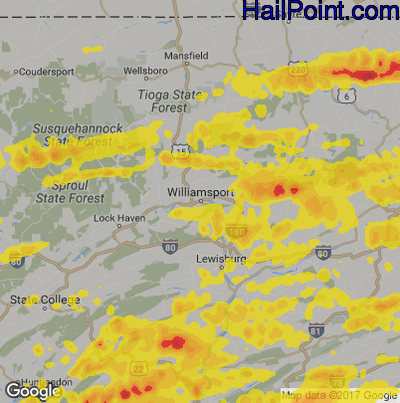Hail Map for Willamsport, PA Region on May 15, 2018