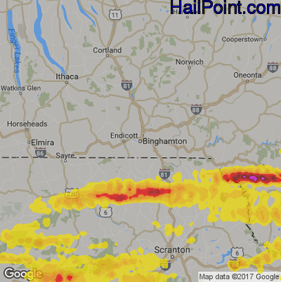 Hail Map for Binghamton, NY Region on May 15, 2018