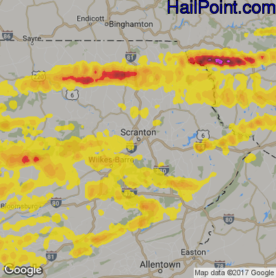 Hail Map for Scranton, PA Region on May 15, 2018