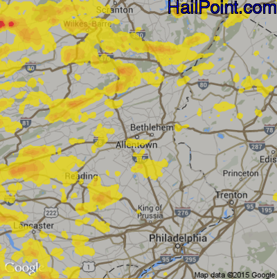 Hail Map for Allentown, PA Region on May 15, 2018 